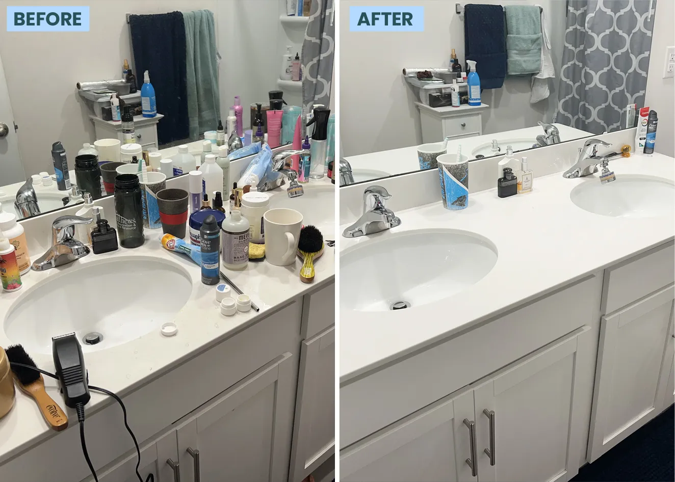 Before and after of a master bathroom, south charlotte cleaned by Maid for America in Charlotte, NC